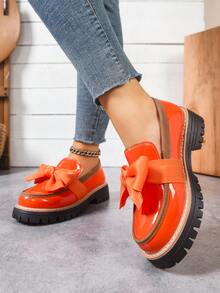 Giày lười nữ đế dày thắt nơ, giày công sở thường ngày cho mùa xuân và mùa thu, màu trơn, cao đến mắt cá chân, đế êm ái cho mang hàng ngày. - trái cam - Xem 6