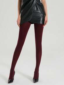 1pc 120D Wine Red Shaping Tights - Festive Light Compression Tights For Women, Elegant & Lifting For Christmas Holiday Parties - Burgundy - View 6