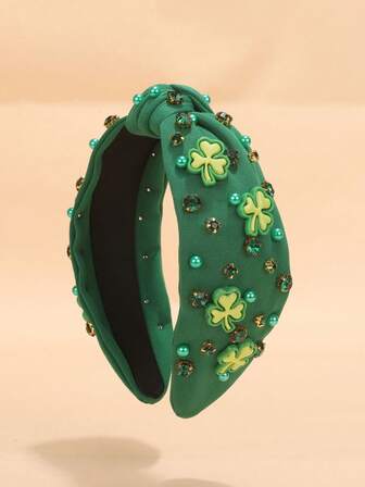 1件装女士圣帕特里克节绿色三叶草发箍，爱尔兰节日礼物，发带，头饰，发箍