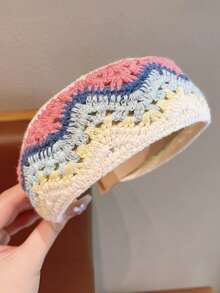 1pc Children's Cute Minimalist Fashion Cartoon Anti-Slip Headband, Versatile Elegant Pastoral Knitted Cherry Blossom Flower Hair Accessory