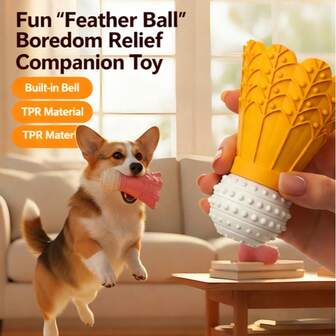 Dog Toys Feather Ball Indestructible Self-Playing Boredom Buster, Squeaky Chew Toy For Corgi & Shiba Inu, Teeth Cleaning