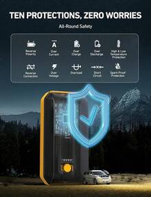 AstroAI B8 Arrancador De Batería para Coche, Cargador de Batería de Auto y Jump Starter Carro De 12 V (7,0 L Gasolina / 5,5 L Diésel).Incluye Luz Led Y Todos Los Accesorios (Naranja) - Amarillo - Ver 8