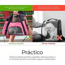 Transportín para gatos, transportador de viaje para mascotas con bordes suaves, cómodo, portátil y plegable, bolso para mascotas para gatos, perros y cachorros, aprobado por aerolíneas (tamaño pequeño). - Rosa - Ver 3