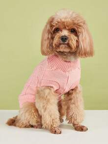 1pc New Plaid Textured Knit Pullover Sweater For Small Dogs - Pink - View 8