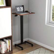 Vinsetto Height-Adjustable Laptop Table With 4 Casters, 2 Brakes, 65 Cm X 48 Cm X 108 Cm, With Crank Handle, Brake, Particleboard, Rustic Brown