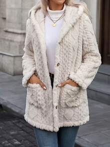 Plus Size Autumn And Winter Thickened Double Jacket Women's Fall Women Geometric Pattern Reversible Hooded Jacket With Pockets   Women's Winter Clothing Of Women's Winter Clothing Women's Winter Fashion Women's Winter Promotion Of Women's Winter Clothing Fleece Jackets Women  Define Jacket  Christmas Define Jacket  Sports Jacket  Fitted Jacket  Zip Up Jackets - 灰色 - 查看 3