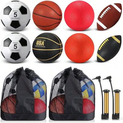 Deekin 8 Pcs Sports Balls Set Official Size Football Basketball Soccer Playground Balls Assorted Athletic Ball With Bags Pumps Outdoor Sports Equipment Christmas Sport Gifts