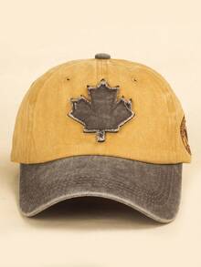 1pc Men's Vintage Washed Leaf Embroidery Letter Baseball Cap, Fashionable European And American Style For Casual Daily Wear - Multicolor - View 2