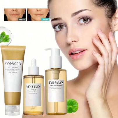 Coffret de soins de la peau à base de Centella Asiatica de Madagascar - Essence + Huile démaquillante + Lait démaquillant - Boîte de soins de base, coffret cadeau, cadeau pour femme