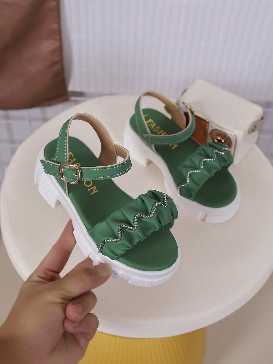 1 Pair Children's PU Leather Thick Sole Slippers, Fashionable & Minimalist, Suitable For Summer