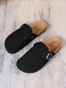 Wide Fit Men's Mule Shoes, New Spring Vintage Slip-On Shoes Casual Backless Flat Slippers With Adjustable Strap - Black - View 6