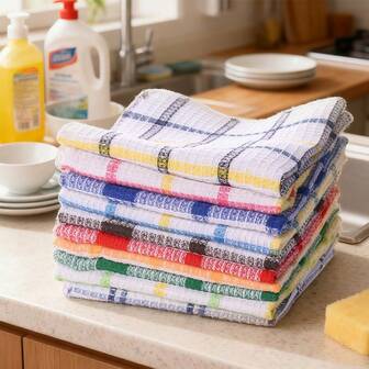 6 piezas/12 piezas Toallas de cocina con textura de gofre, rápido secado y muy absorbentes, aptas para limpieza y secado, solo lavar a mano