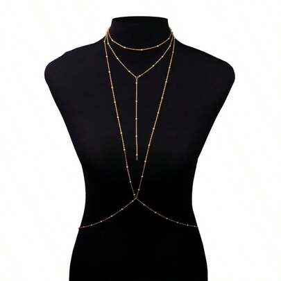 Sexy Body Chain Accessory, Minimalist Multi-Function Bikini Chest Chain, Copper Bead Chain, Suitable For Parties, Holidays And Year-Round Sparkling Jewelry | Metal Material, Suitable For Beach Parties And Daily Wear, Sexy Necklace, Body Chain, Bikini Necklace, Carnival