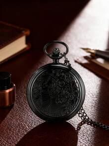Steampunk Plain Pocket Watch, Black Quartz Necklace Pocket Watches Chain For Men And Women, Birthday, Wedding And Anniversary Gifts - A - View 7