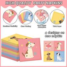 20张/40张/60张装，宠物狗生日派对用品，双层小狗图案鸡尾酒纸巾，复古小狗主题纸巾，6.5x6.5英寸复古小狗脸一次性餐巾纸，适用于生日、新生儿洗礼、生日派对餐桌装饰等派对用品。 - 彩色 - 查看 1