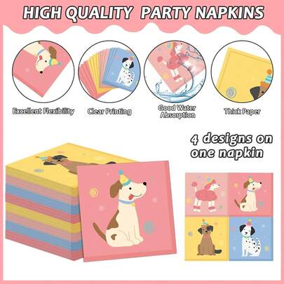 20pcs/40pcs/60pcs,Pet Dog Birthday Party Supplies,2-Ply Puppy Design Cocktail Tissue Vintage Puppy Theme Tissue 6.5x 6.5Inch Vintage Puppy Face Disposable Napkins For Birthday, Newborn Baptism Birthday Party Table Decoration Party Supplies