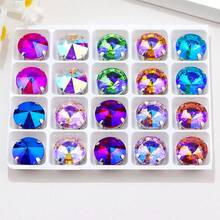 Rivoli Round Shape, 6mm,8mm,10mm,12mm,14mm,16mm,18mm, Glass Multi Colors Fancy Ellipse Shiny Handmade Sliver Metal Claw Base, Sewing Crystal Hand Sewn Rhinestone Decoration Beads Flat Back With Holes Gems DIY Accessories Sew On Stones Strass For Decorating Clothes, Dress, Bags, Shoes, Brooches, Earrings, Handicrafts - Rose Red - View 25