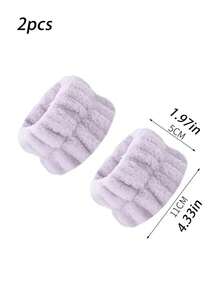 2pcs/Pack Solid Color Soft Wristband For Face Washing, Elastic & Sweat-Absorbing Hand Bands For Bathing Home Bathroom Decor Fall Decor Back To School Hair Accessories - Màu tím - Xem 2