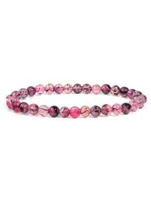 1 pieza Pulsera de ágata de veta de dragón rojo rosa para mujeres y hombres, joyería curativa redonda para yoga y meditación Plusera unisex de 6 8 10 mm, estabilidad, coraje, vitalidad - Rosa Fucsia - Ver 9