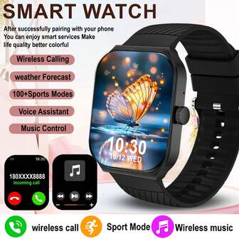 1.83" Full Touch Screen Outdoor Sports Smart Watch For Men & Women, Call Reminder/Rejection, Message Notification, Pedometer, Calorie Calculation, Classic Mini Games, Remote Camera, Calculator, Weather Forecast, Multiple Sports Modes (Walking, Hiking, Cycling, Basketball, Etc.), Compatible With Smartphones, Suitable As Birthday, Holiday, Graduation Gift For Couples, Elders, Friends