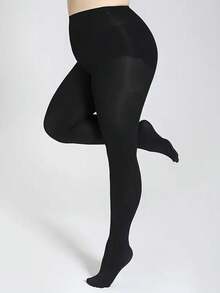 High Waist Opaque Black Comfortable Pantyhose: Super Stretchy And Pantyhose, Plus Size Friendly, With Tummy Control And Lifting Effect To Create A Slender Silhouette. Breathable Fabric Suitable For Casual And Formal Occasions, Flattering For All Body Types. - Black - View 7