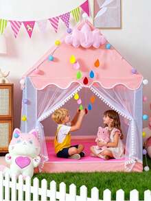 Esta tienda de juegos para interiores cuenta con una alfombra acolchada para gatear, luces esféricas y decoraciones de nubes. Hecha de PVC de alta calidad, es ideal para juegos al aire libre, juegos de rol y decoración de dormitorios, lo que la convierte en una sorpresa de cumpleaños o un regalo de Navidad perfecto para niños. - Rosa - Ver 7