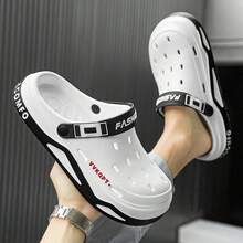 A Pair Of Unisex Summer Tire Pattern Hole Shoes-2025 New, Outdoor Non-Slip Sports Closed-Toe Slippers. Feet-Free Design, Suitable For Indoor Lei, Summer Breathable Men's New Lightweight Soft Sole Hole-Toed Shoes Men's Slippers Dual-Purpose Beach Shoes - 白色 - 查看 6