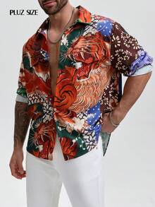 1pc Men's Floral Print Lapel Single-Breasted Long Sleeve Casual Shirt, Elegant For Holiday Party, Vacation, Commute, Plus Size - Red - View 10