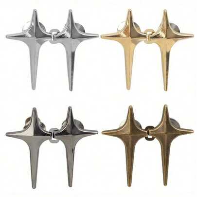 4-Pair Adjustable Waist Buckle Cross Star Shape Metal Buttons - Detachable, Durable & Stylish Waist Tightener For Jeans, Pants, And Clothing Accessories, Waist Tightener For Jeans, And Clothing, Metal Pin, Brooch To Adjust Clothing, Pants Adjuster, Pants Clamp, Men Accessory