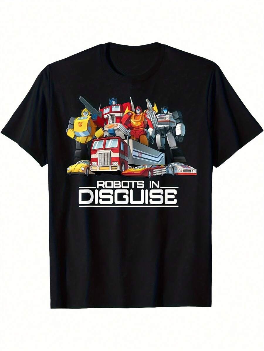 Robot In Pretend Retro Retro Robot Group T-Shirt Men'S Futurism Street Punk Black T-Shirt - Black - View 1
