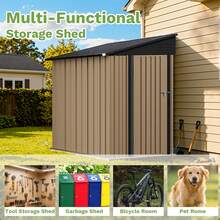 Flamaker 8x4 FT Outdoor Storage Shed, Lean To Storage Shed, Garden Tool Metal StorageHouse With Lockable Door, 2 Air Vents And Sloped Roof For Backyard, Patio, Lawn, Brown - 棕色 - 查看 4