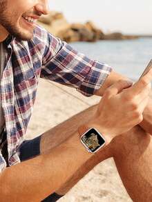 St.Siabe 1件装男女通用时尚雕刻激光压纹佩斯利花纹单色硅胶表带，柔软舒适防水替换表带，兼容 Series SE/8/7/6/5/4/3/2/1 38mm 40mm 41mm 45mm 44mm 42mm 49mm - 白色 - 查看 5