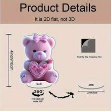 2D Acrylic Pink Bear Desktop Decor With Heart & Rose, Valentine's Gift, Suitable For Home, Office, Cafe, Restaurant - Indoor & Outdoor, Cute Plush Teddy Bear With Pearl Necklace And Pink Bow, Perfect Gift Item, Heart Decor | Acrylic Structure, 3D Figurine, Elegant Decoration, Durable Material, Lightweight Decor, Rose Decor, Romantic Decor - Multicolor - View 8