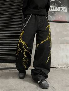 1 chiếc quần jeans nam Infinite, kiểu dáng rộng rãi, phong cách hip hop đường phố Mỹ cổ điển, thêu họa tiết tia chớp (Sản phẩm không bao gồm thắt lưng và phụ kiện) - màu đen - Xem 3