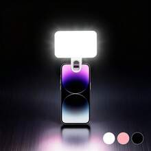 1pc Selfie LED Fill Light, 3 Lighting Modes, Adjustable Brightness, USB Rechargeable, Portable Detachable Clip. Suitable For Smartphone Photography Lighting, Laptop, Tablet, Meetings, Makeup, And Holiday Occasions. Built-In 250mAh Rechargeable Lithium Battery.