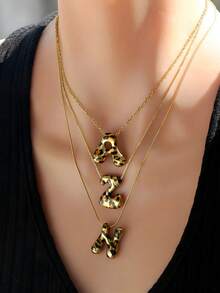 MECYLIFE 1pc Stainless Steel Leopard Print Letter Pendant Necklace For Women - Leopard Print Letters - View 9