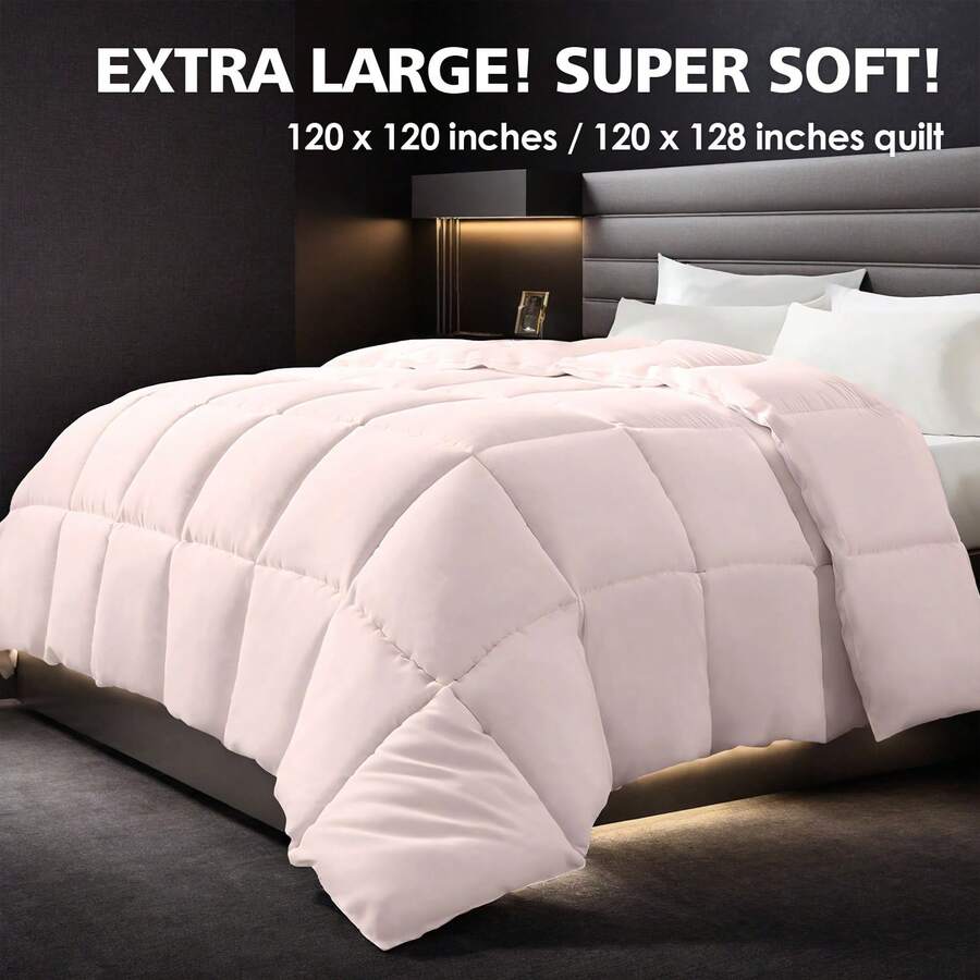 Yun Do White Goose Down Alternative Fiber Hotel Comforter Full Size - Four Seasons Fluffy Hotel Series Duvet, Medium Warmth Comforter For King Bed, 90" X 90", 120" X 120", 128" X 120",Alaskan King Comforter(120*120in) (White/Pink) - Hồng - Xem 1