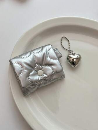 2pcs Set: Fashionable Glossy Silver Heart Soft & Cute White Full Cover Earphone Protective Case + Heart Pendant, Compatible With Airpods 4th/3rd/Pro/ Pro 2nd/2nd/1st/Pro 3rd Generation