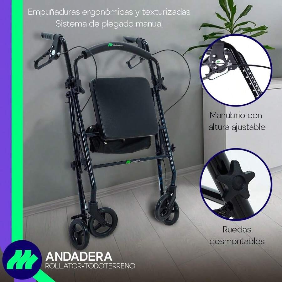 MEDICAL STORE Andadera Con Rueda De 6 Pulgada Rollator Andador De Acero Equipo De Rehabilitación Para Adultos Mayores Andador Rodante Para Personas Mayores Con Frenos De  Andador Plegable Para Apoyar A Una Persona Soporta hasta 135 Kg (Flama Verde) - Flama Rojo - Ver 1