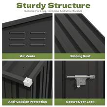Flamaker 6x4 FT Outdoor Storage Shed, Lean To Storage Shed, Garden Tool Metal StorageHouse With Lockable Door, 2 Air Vents And Sloped Roof For Backyard, Patio, Lawn, Black - màu đen - Xem 5