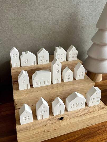 1 adet 12 bölmeli 3 boyutlu İskandinav tarzı mini ev silikon kalıp, mumlar, sabunlar, kil ve beton el sanatları için uygundur.