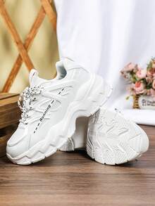 白色复古休闲运动户外健身鞋,派对风格系带经典男鞋,节日礼物厚底多功能厚底运动鞋 - 白色 - 查看 6