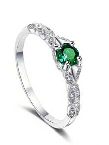1 PC Elegant Cubic Zirconia Ring For Women For Wedding Engagement Anniversary Party Jewelry Valentine's Day Gift - Green - View 2