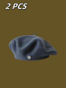 1顶多功能贝雷帽，复古柔软透气弹力八角贝雷帽，轻便女士贝雷帽，秋冬季，艺术画家帽，纯色带花卉饰边 - 彩色 - 查看 51