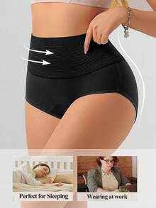 3pcs Plus Size Women High Waist Leak-Proof Menstrual Period Panties, Soft Comfortable Basic Solid Color Triangle Briefs - Black - View 4