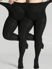 High Waist Opaque Black Comfortable Pantyhose: Super Stretchy And Pantyhose, Plus Size Friendly, With Tummy Control And Lifting Effect To Create A Slender Silhouette. Breathable Fabric Suitable For Casual And Formal Occasions, Flattering For All Body Types. - Black - View 14