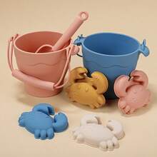 1 套 8 件硅胶沙滩玩具、旅行友好型沙滩套装、硅胶桶、铲子、6 个沙模、沙滩包、幼儿沙滩玩具、儿童夏季户外礼物、沙滩玩具、沙滩、露营、沙滩玩具、沙滩、露营、粉色、儿童园艺、沙滩玩具