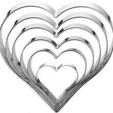 10 piezas Juego de cortadores de galletas con forma de corazón de acero inoxidable, adecuado para hornear en la cocina, fondant, hacer galletas, bodas, Día de San Valentín, fiestas de aniversario - Plateado - Ver 8
