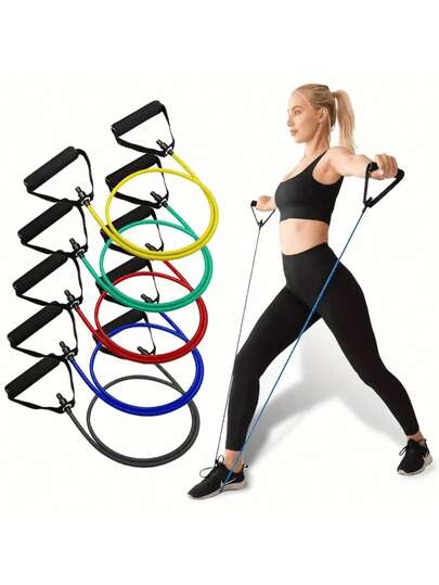 1根带手柄阻力带，力量训练带，直拉绳，健身阻力管，力量训练带，瑜伽拉伸阻力绳，瑜伽配件，健身配件，室内运动器材，耐用TPE材质，有效健身塑形，适用于普拉提，健身器材，健身房用品，家庭锻炼，体操器材，训练装备，肌肉训练，塑形，女士礼物，男士礼物，运动礼物