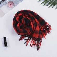 1pc Men's European & American Style Plaid Tassel Warm Scarf, Suitable For Students, Couples, And Outdoor/Business Activities In Autumn/Winter - Black and White - View 8